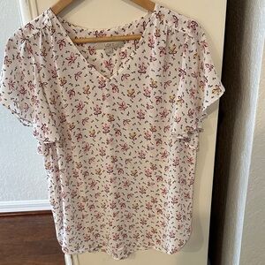 LOFT Floral Blouse - White and Red